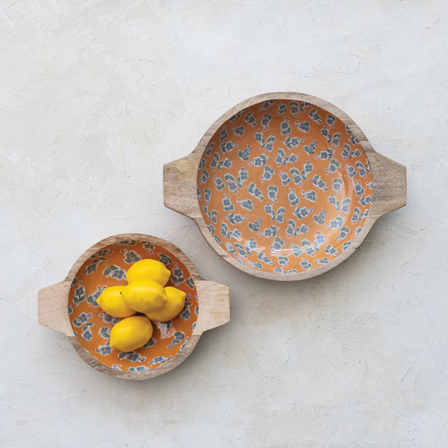 Handmade Enamel Pattern Wooden Bowl - Rustic Farmhouse Kitchen Decor for Serving, Display & Storage