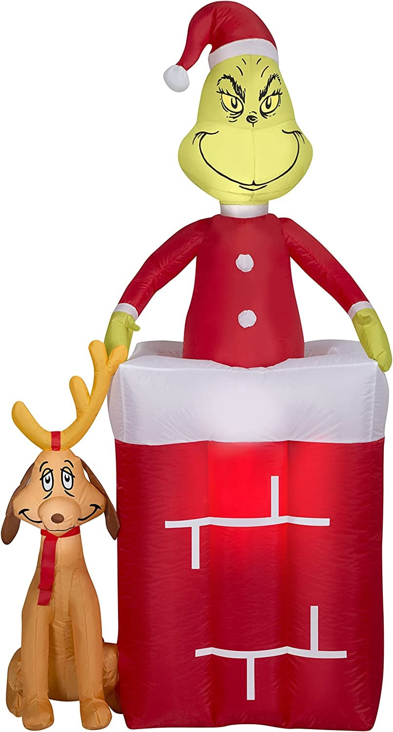 5.5' Animated Grinch in Chimney with Max Airblown® Inflatable - Christmas Yard Decoration for Holiday Party & Outdoor Decor