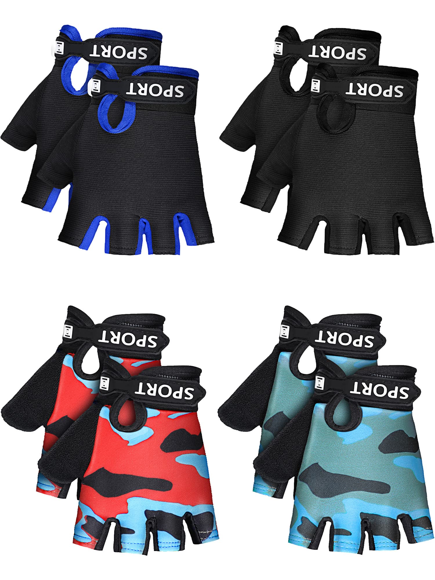 SATINIOR 4 Pairs Kids Half Finger Cycling Gloves - Non-Slip Breathable Sports Gloves for Boys & Girls - Perfect for Summer Outdoor Activities, Biking, Skateboarding & Scooter Riding