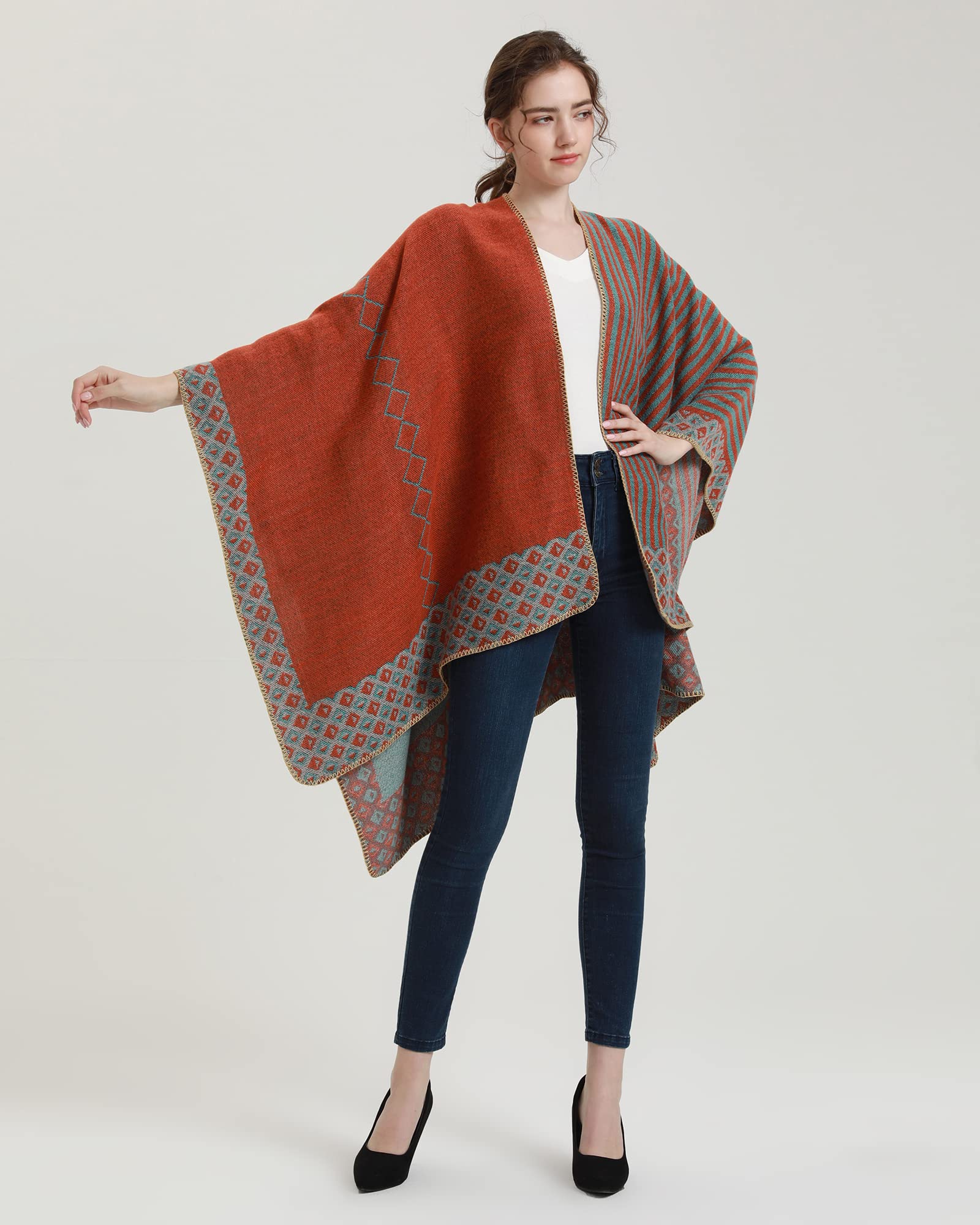 Lacavocor Women's Winter Shawl Wrap Cape - Cozy Open Front Poncho Cardigan Sweater for Cold Weather | Perfect for Office, Travel & Outdoor Activities