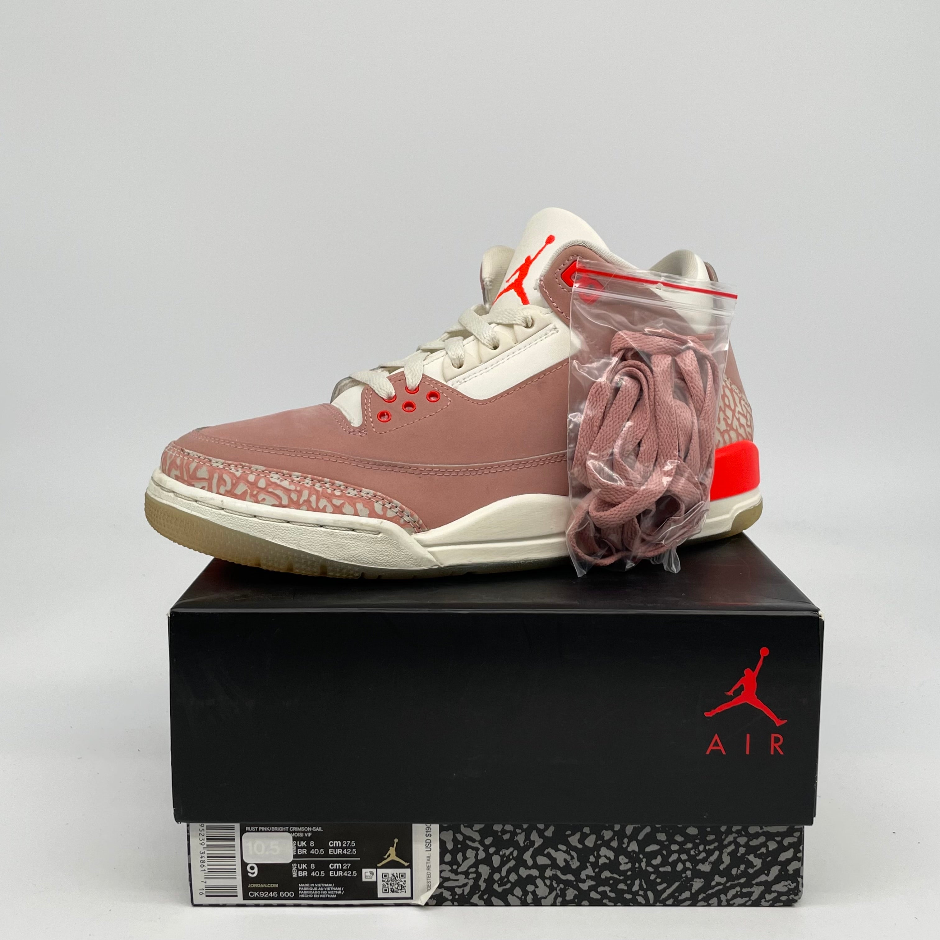AIR JORDAN 3 Retro Rust Pink Women's Size 9.5 Sneakers CK9246-600 - Perfect for Casual Wear, Street Fashion & Basketball Enthusiasts