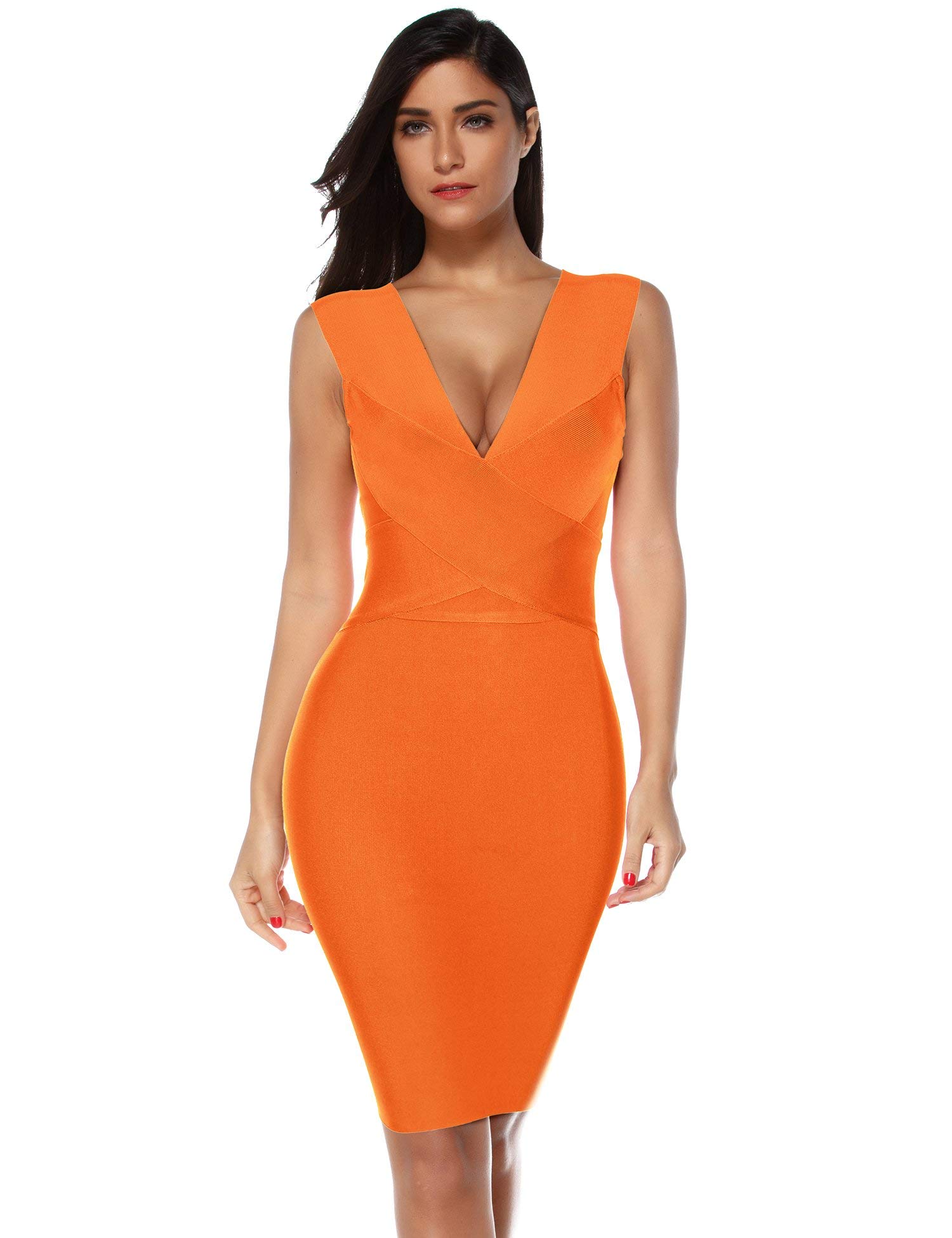 Meilun Women's Sexy V-Neck Bodycon Bandage Dress - Rayon Stretchy Clubwear & Party Dress for Night Out, Date Night, Cocktail Party