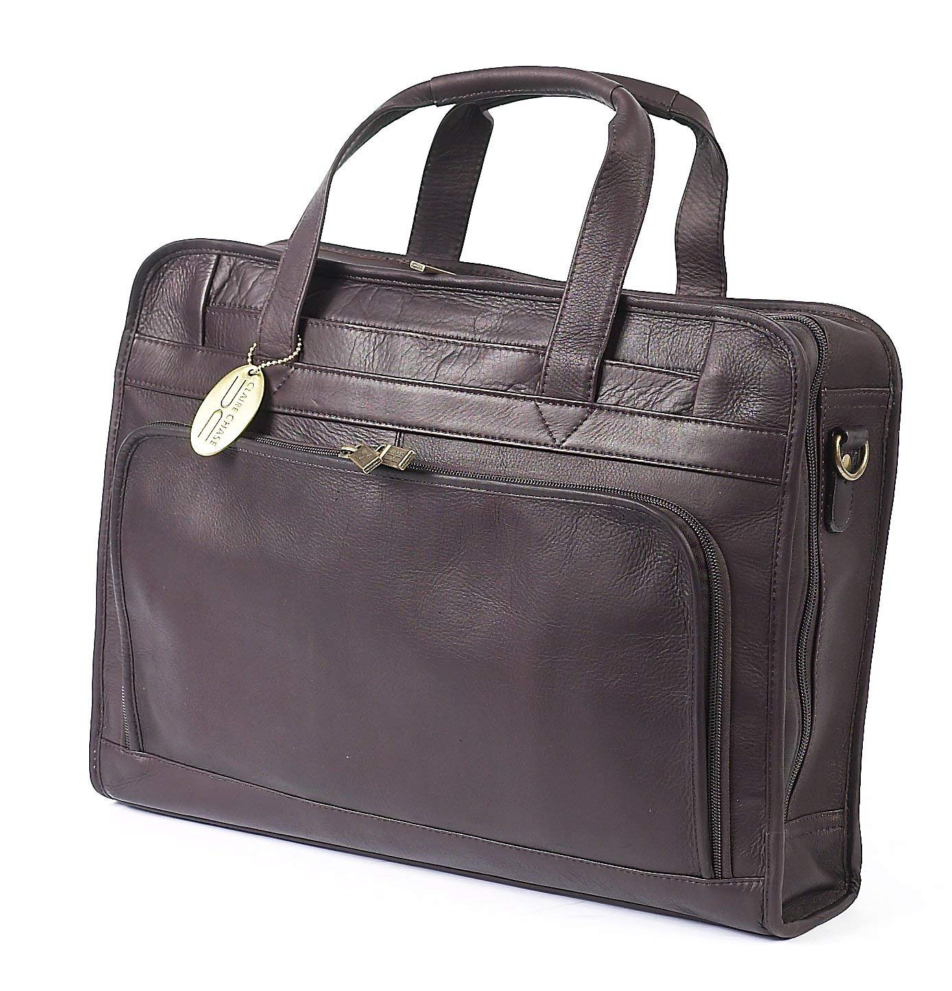 Claire Chase Premium Leather Laptop Briefcase - Stylish Cafe Brown Computer Bag for Business Professionals & Office Use