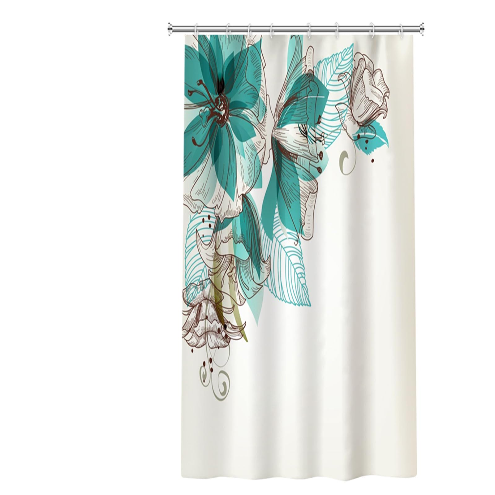 Boho Shower Curtain Dark Blue Floral with Green Leaves - Nature Inspired Plant Sage Green Bathroom Decor - 48x72 Inch Waterproof Fabric with Hooks - Perfect for Modern, Farmhouse or Bohemian Style Bathrooms