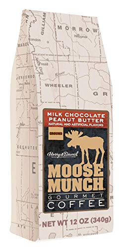 Harry & David Moose Munch Gourmet Ground Coffee - 12 oz Bag, Milk Chocolate Peanut Butter Flavor | Premium Coffee Blend for Home Brewing, Office Use & Gift Giving
