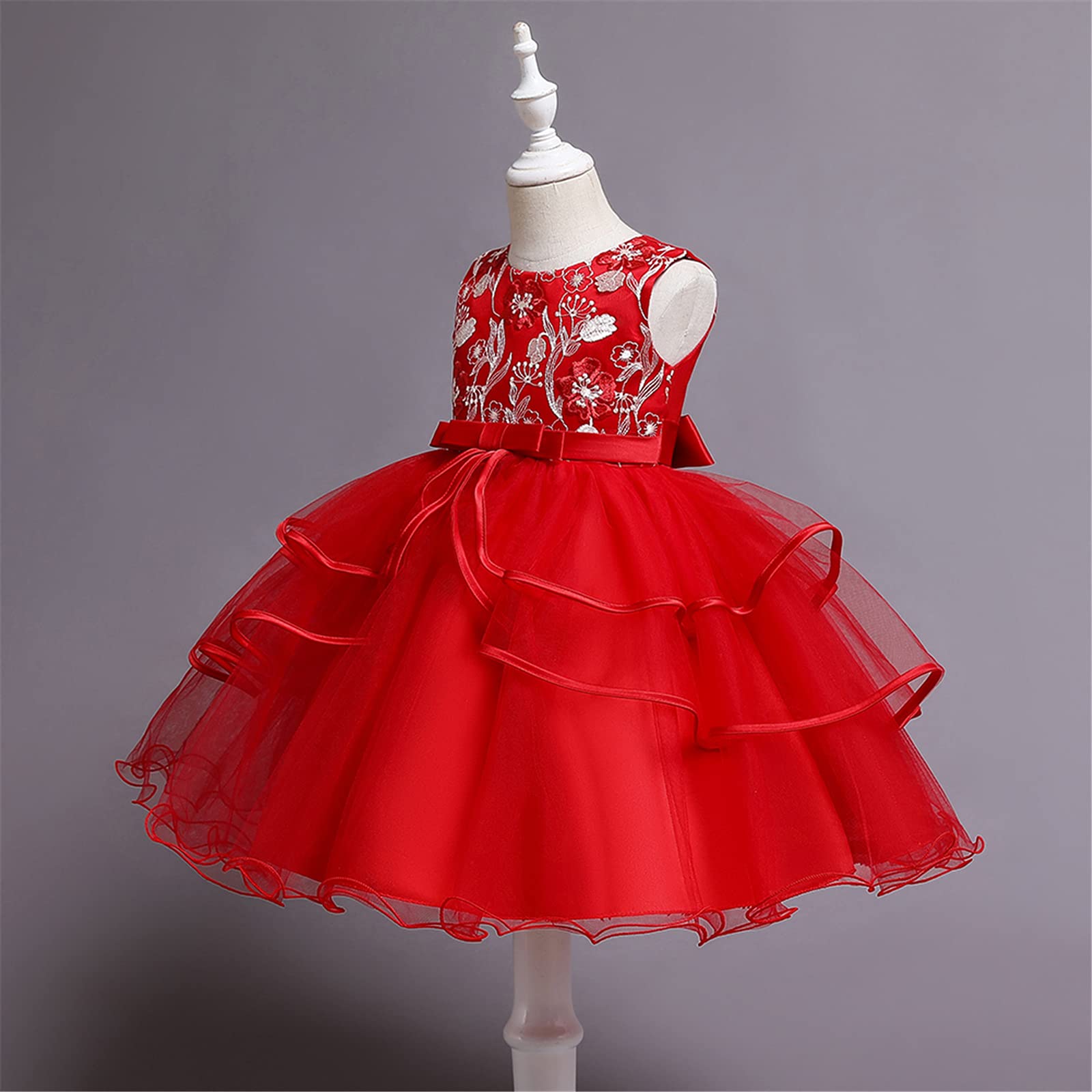 Girls Embroidery Princess Dress - Sleeveless Flower Tulle Lace Ball Gown for Wedding, Birthday Party & Special Occasions | Perfect for Pageants, Photo Shoots & Fairy Tale Themed Events