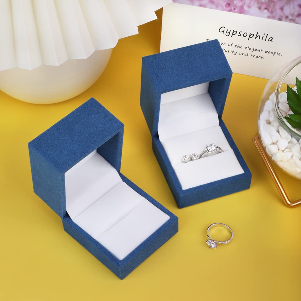 iSuperb 2-Piece Velvet Ring Box Set - Premium Jewelry Gift Box for Engagement, Wedding, Christmas & Anniversary - Blue Velvet Ring Holder for Proposals & Special Occasions (Perfect for Bridal Showers, Valentine's Gifts & Romantic Surprises)