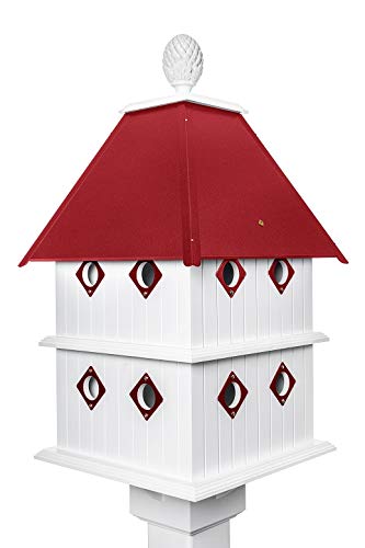 Premium Manor Bird House in Merlot Red - Handcrafted Wooden Birdhouse for Outdoor Garden Decoration - Attract Wild Birds & Enhance Your Backyard Aesthetic