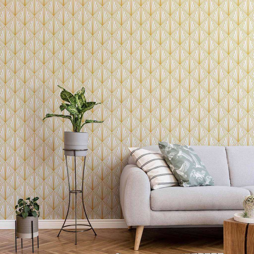 Yellow Sunburst Peel and Stick Removable Wallpaper 6094 - Self-Adhesive Wall Decor for Bedroom, Living Room & Nursery - Easy to Apply & Remove