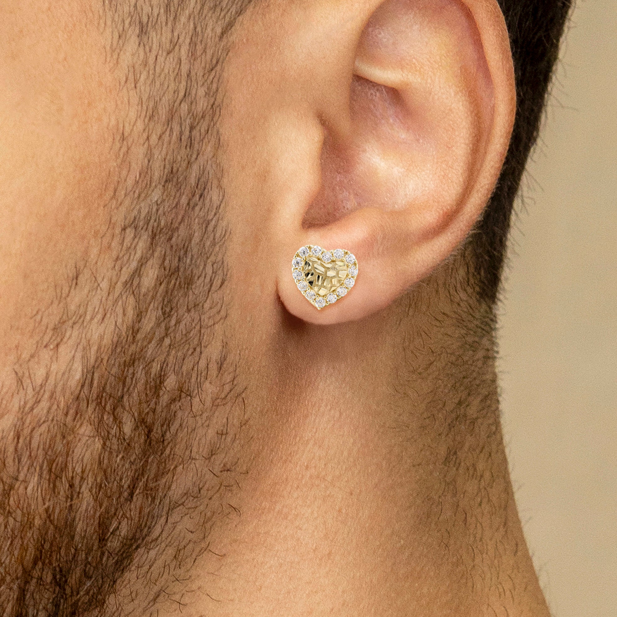 10K Gold Heart Nugget Earrings for Women - 0.3 Inch Wide Dainty Stud Earrings | Style #77 | Perfect Gift for Valentine's Day, Anniversary & Everyday Wear