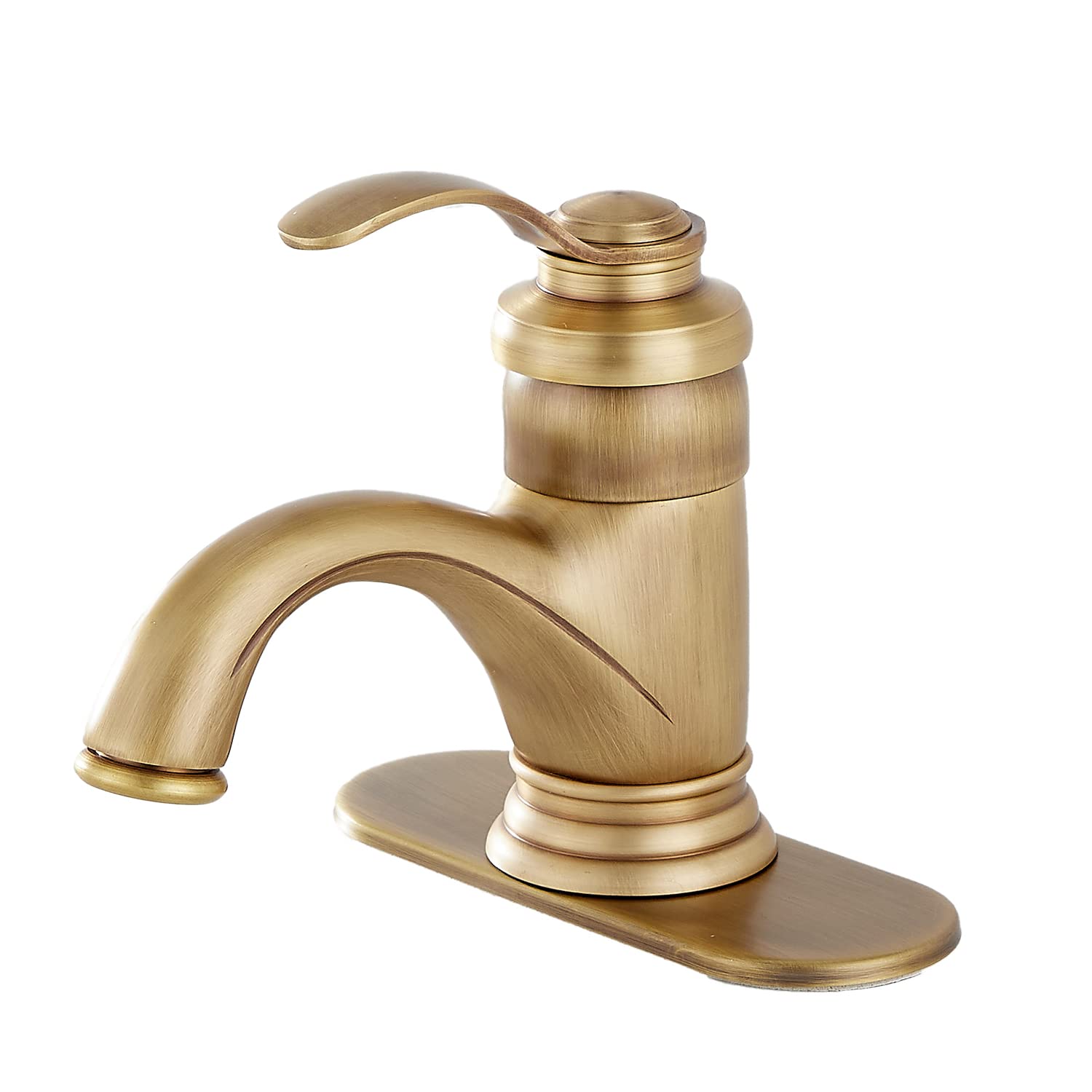 Antique Brass Single Handle Waterfall Bathroom Sink Faucet - One Hole Deck Mount Vanity Faucet for Bathroom & Lavatory | Perfect for Modern & Vintage Home Decor