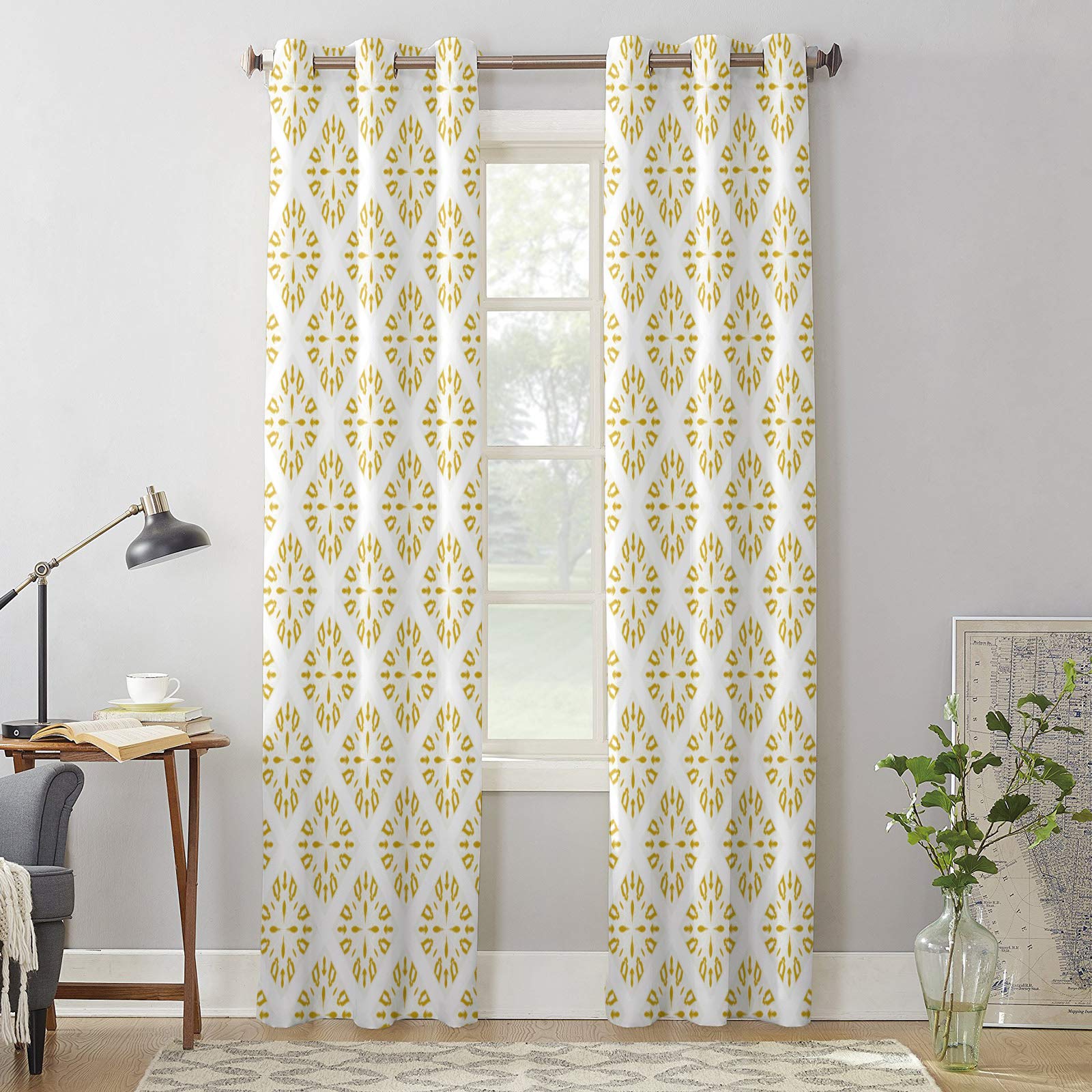 Thermal Insulated Blackout Curtains for Bedroom & Living Room - Modern Grommet Window Drapes, Set of 2 Panels (52x84 Inches) with Diamond Geometric Damask Design - Perfect for Light Control, Privacy & Energy Efficiency