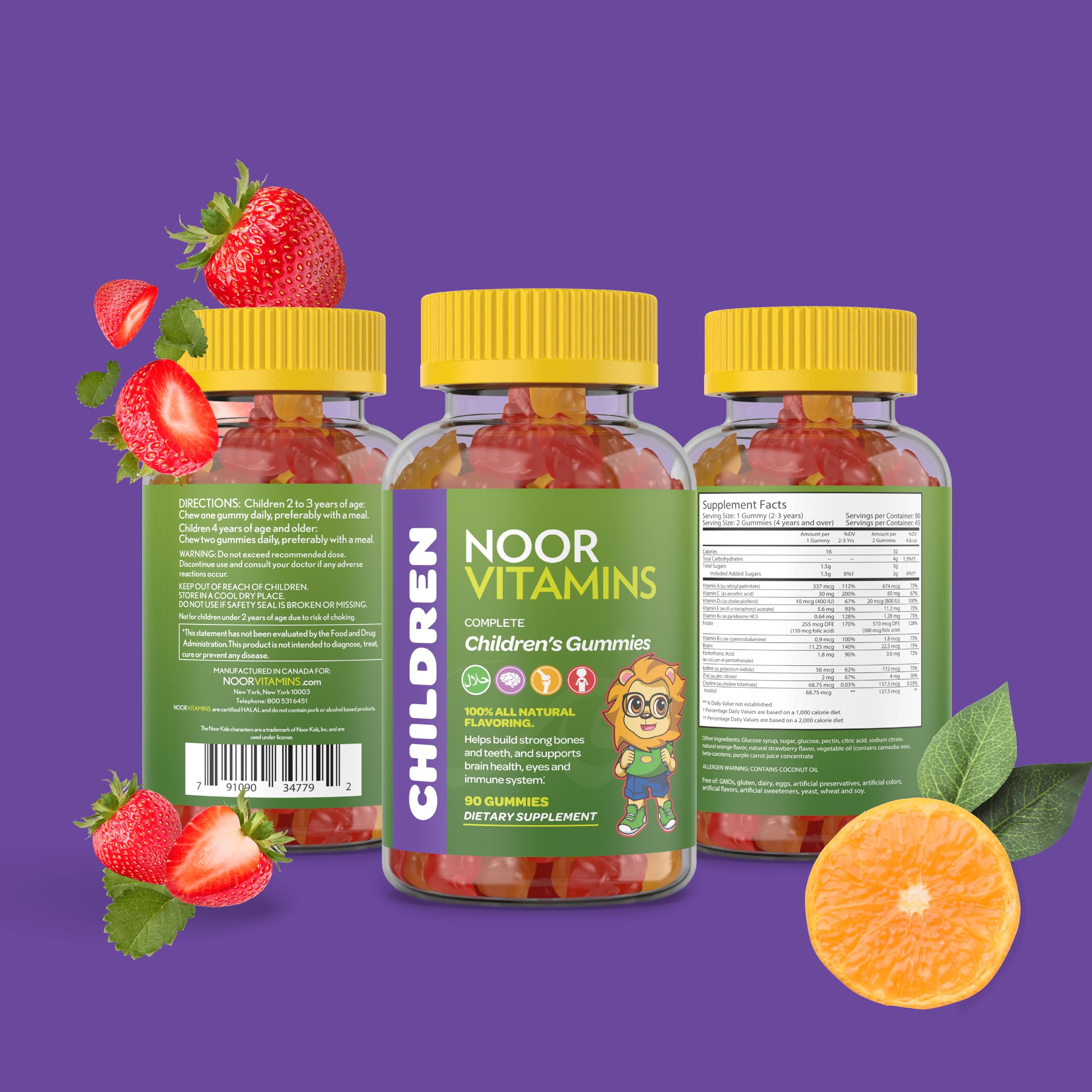 Halal Kids Multivitamin Gummies with Vitamin C, D3, Zinc for Immunity & B6, B12 for Energy - Non-GMO, Halal Certified Chewable Vitamins (90 Count) - Perfect for Daily Immune Support & Energy Boost for Active Children