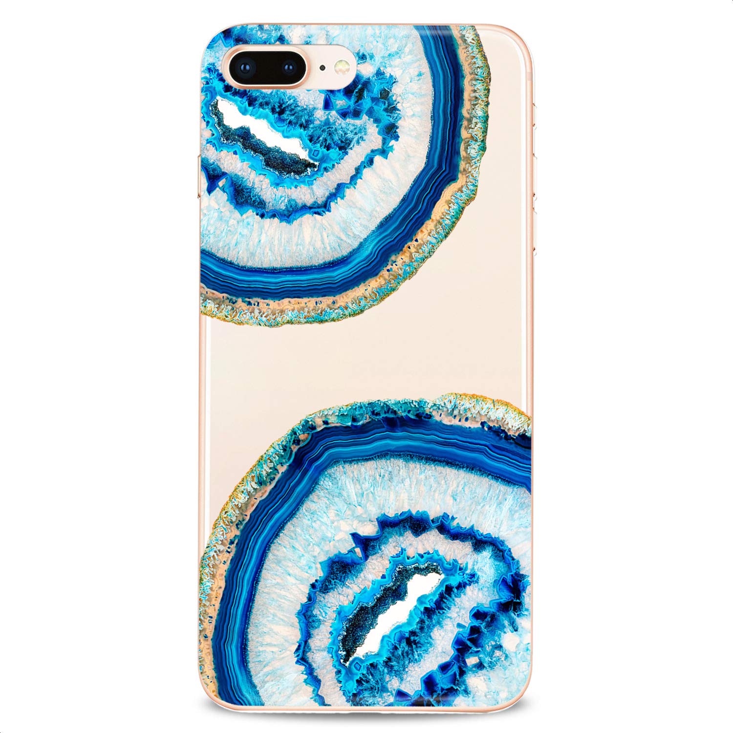 Premium TPU Phone Case Compatible with iPhone 16/15/14/13/12/11 Pro Max/Plus/Mini/Xs/Xr/X/8/7/6/5/SE - Slim Flexible Silicone Cover with Stylish Agate Stone Print Design in Blue & Clear Options - Perfect for Women's Daily Use, Office & Travel Protection