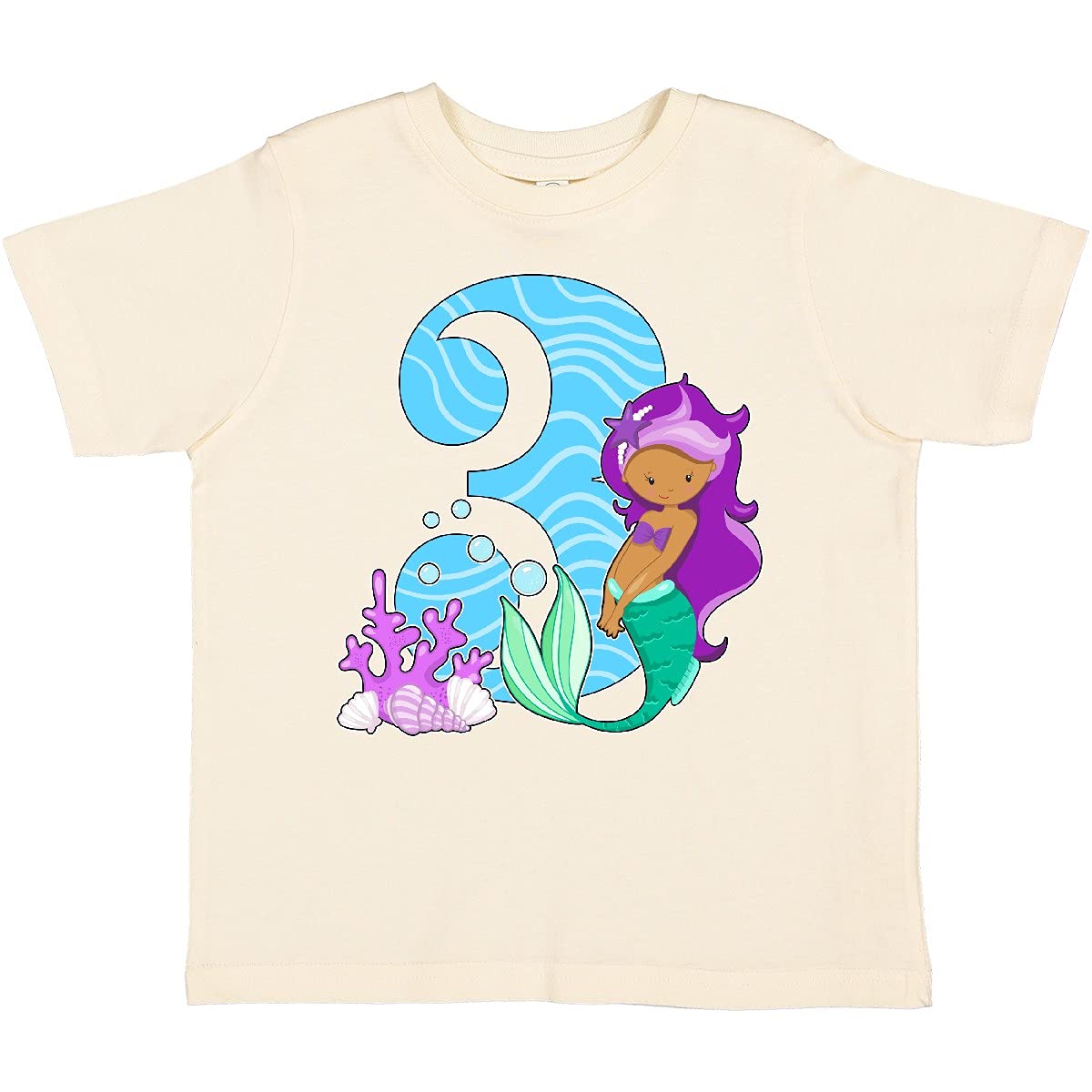 Inktastic Third Birthday Mermaid Toddler T-Shirt - Cute Mermaid Design for 3 Year Old Girls Birthday Party Outfit & Casual Wear