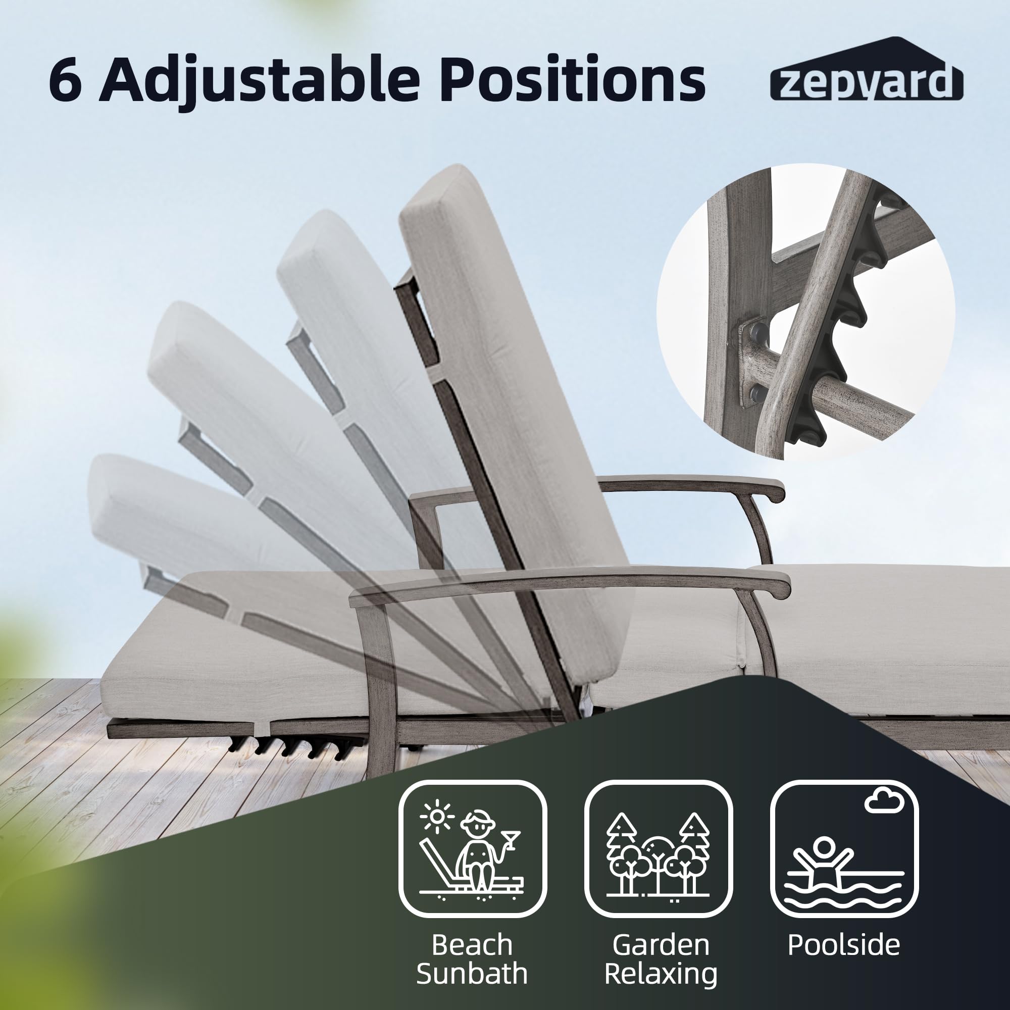 Adjustable Aluminum Patio Chaise Lounge Chair with Greige Cushion - All-Weather Outdoor Recliner for Deck, Beach, Poolside & Backyard Relaxation | Perfect for Sunbathing, Lounging & Outdoor Entertaining