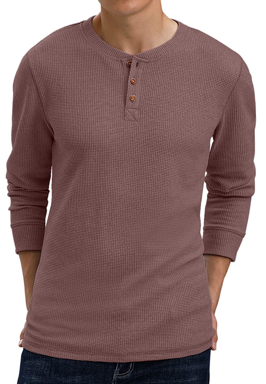 Sailwind Men's Long Sleeve Waffle Henley Shirt - Soft Thermal Casual Button Up Top for Fall & Winter - Perfect for Layering, Outdoor Activities and Everyday Wear