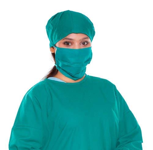 Reusable Green Cotton Doctor OT Cap & Face Mask Set - Washable, Comfortable Surgical Head Cap & Mask for Medical Professionals, Nurses, Dentists - Perfect for Hospitals, Clinics & Daily Use (1-Pack)