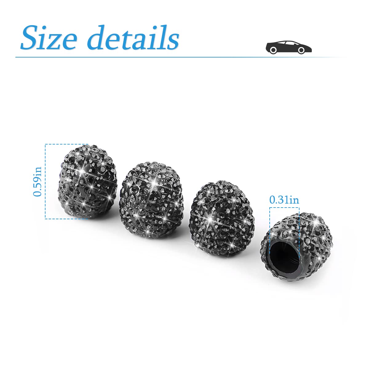 AUCELI 4PCS Bling Crystal Rhinestone Car Tire Valve Stem Caps - Universal Dustproof Waterproof Wheel Air Valve Covers for SUV, Truck, Motorcycle, Bike (Black) | Stylish Auto Accessories for Vehicle Customization & Protection
