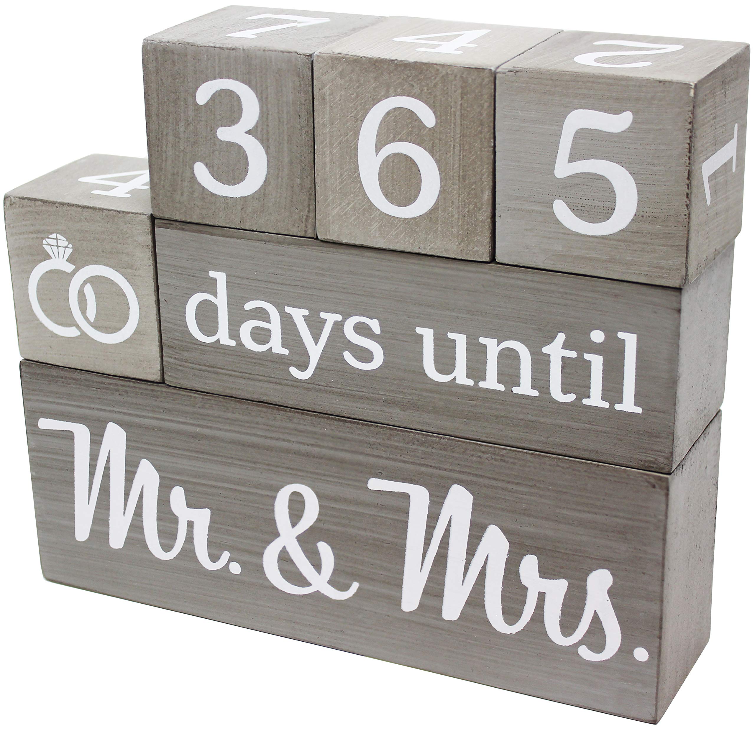 Wooden Wedding Countdown Calendar Blocks - Rustic Gray with White Numbers - Unique Engagement Gift for Bride & Couples - Perfect for Bridal Showers & Wedding Decor