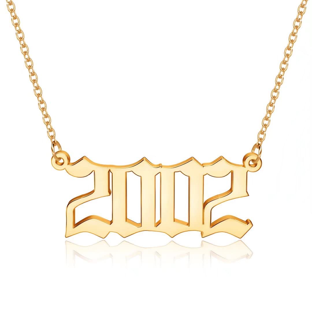 18K Gold Plated Old English Birth Year Necklace for Women - Personalized 1970-2021 Number Pendant Jewelry Gift for Birthday, Anniversary & Special Occasions | Perfect for Mother's Day, Graduation & Valentine's Day Gifts