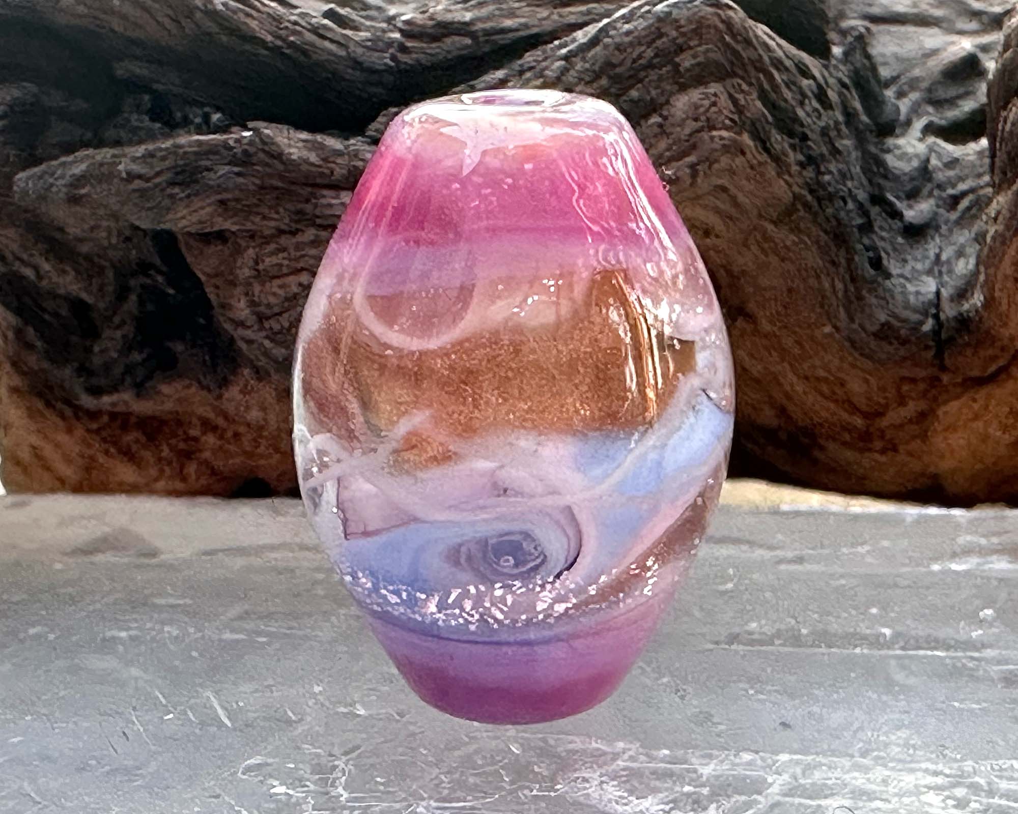 Handmade Pink Shimmer Lampwork Glass Focal Bead - SRA Certified Artisan Jewelry Component for Necklaces, Bracelets & DIY Crafting