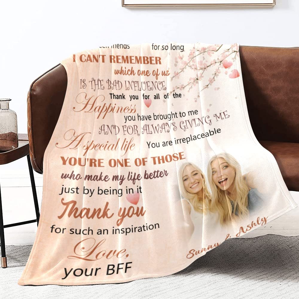 Custom Best Friend Blanket with Name & Photo - Personalized Birthday Gift for Women & Teen Girls - Unique BFF Friendship Present for Long Distance Soul Sisters - Perfect for Anniversaries, Christmas & Cozy Nights Together
