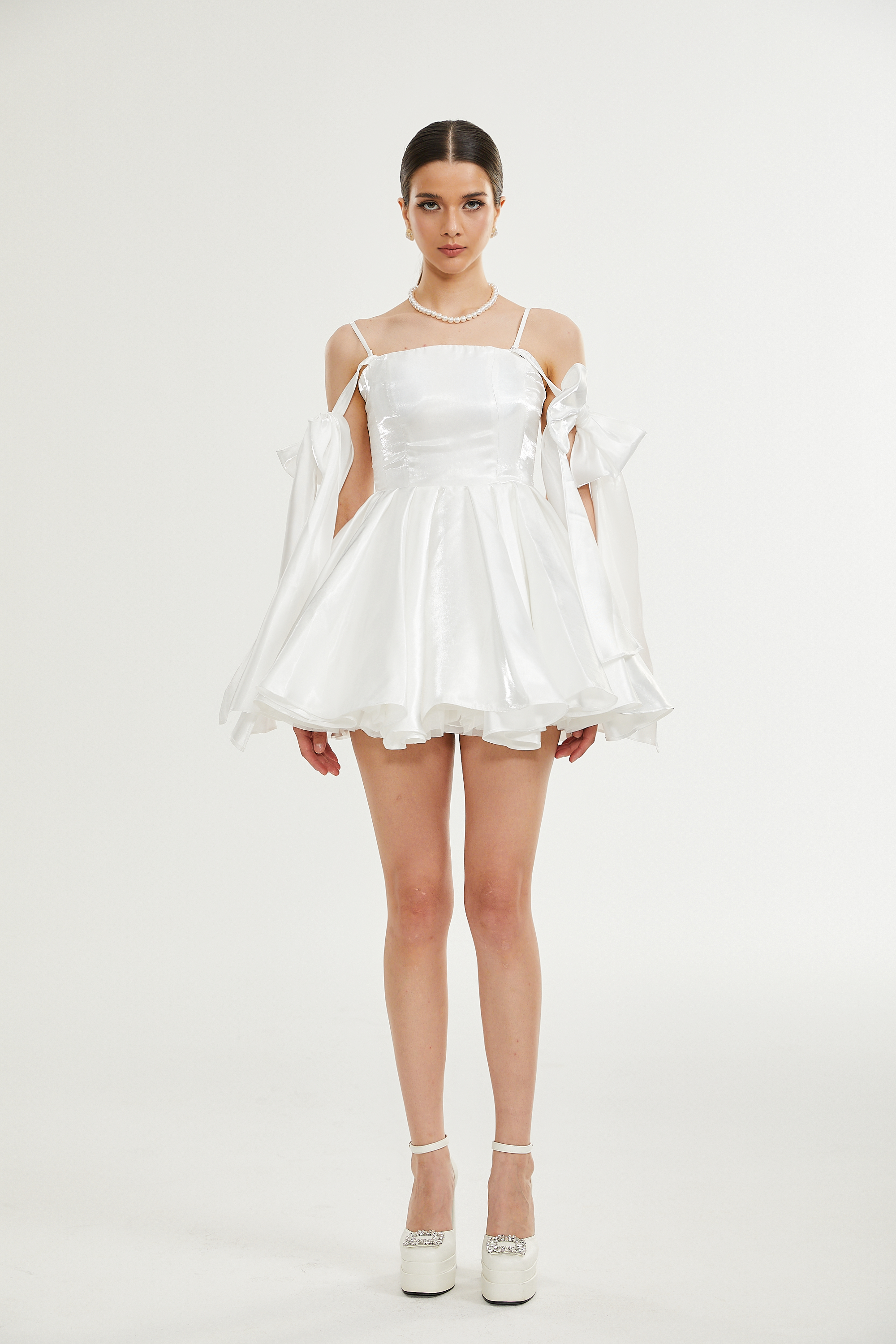 Catiana Bow Detail Flared Dress - Elegant Women's Party & Wedding Guest Dress for Special Occasions