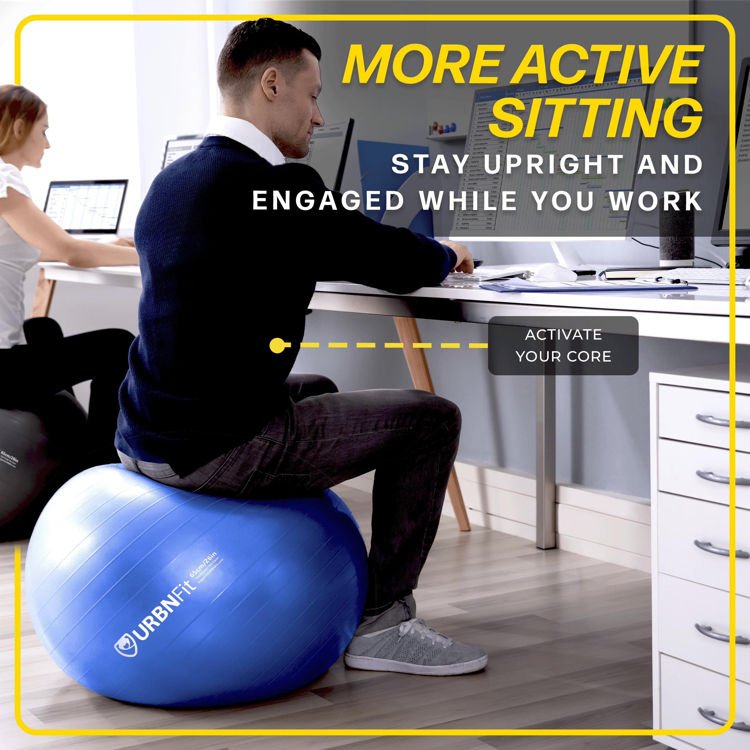 URBNFit Anti-Burst Exercise Ball - Premium Yoga & Stability Ball for Workouts, Pregnancy, Office & Gym - Includes Quick Pump - Perfect for Home Fitness, Pilates, Physical Therapy & Posture Support