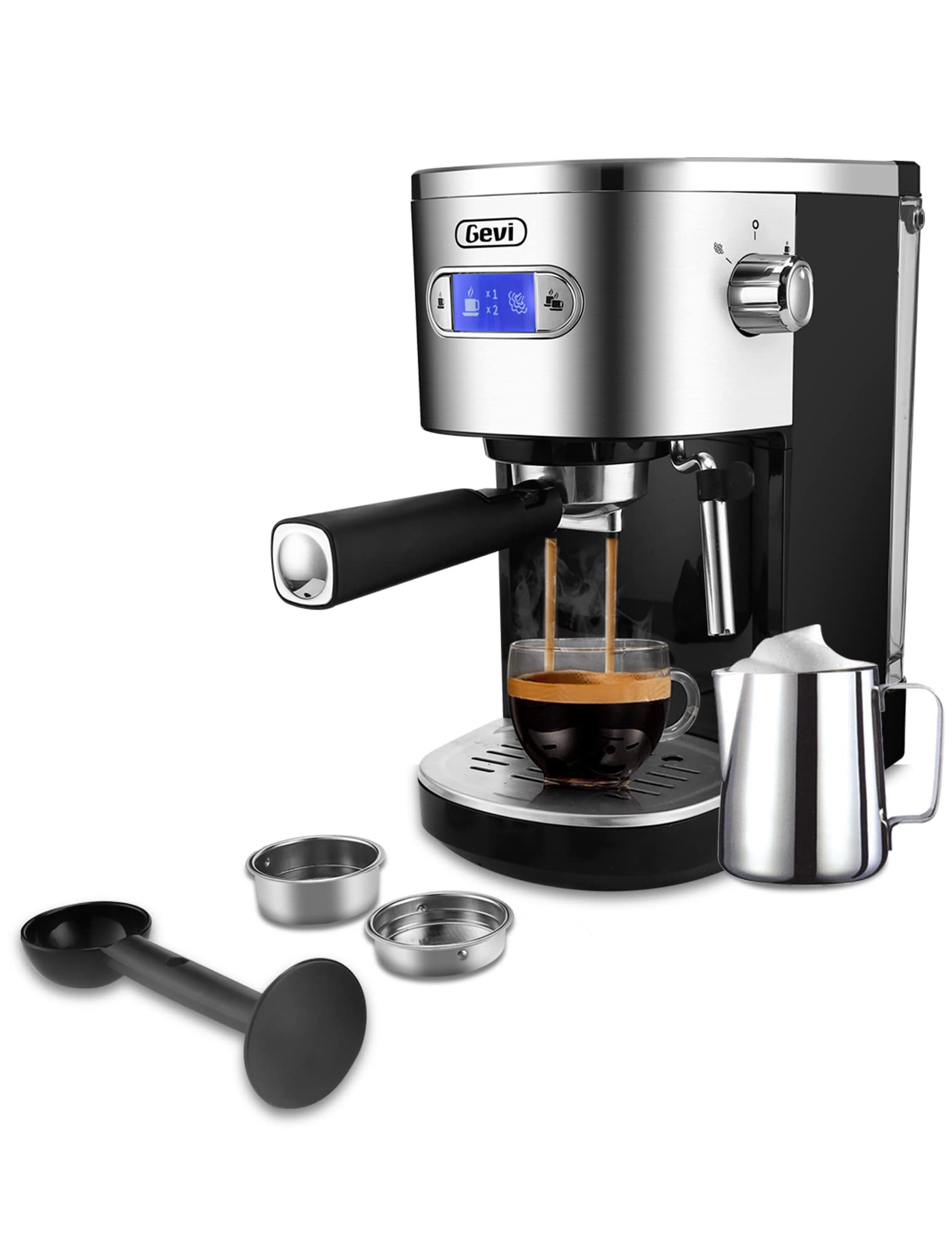 Gevi 20 Bar Espresso Machine with Milk Frother - Fast Heating Automatic Cappuccino Maker, 1.2L Removable Water Tank & Dual Temp Control - Perfect for Home Baristas & Coffee Lovers (Black, 1350W)
