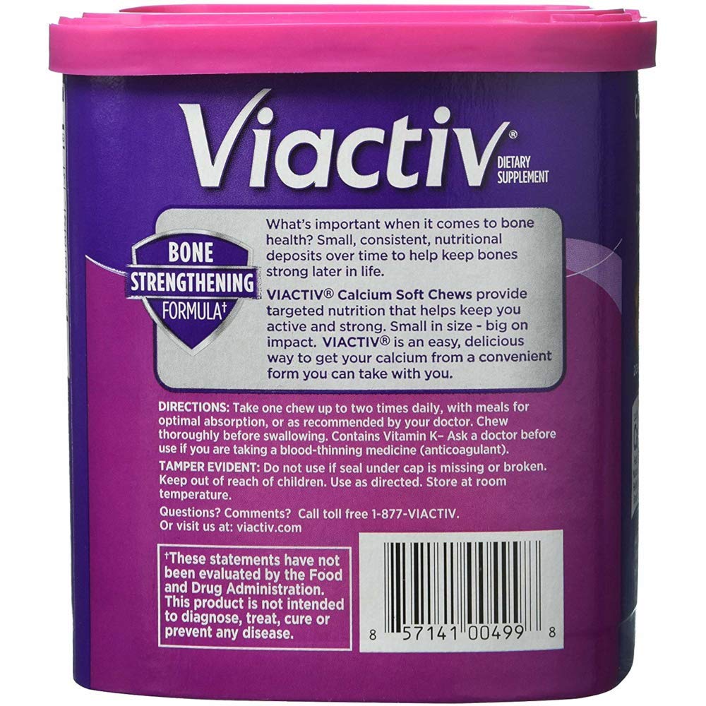 Viactiv Calcium (500mg) with Vitamins D & K, Milk Chocolate Flavor, 90-Count Soft Chews (Pack of 2) - Supports Bone Health & Immune System, Perfect for Adults & Seniors at Home or On-the-Go