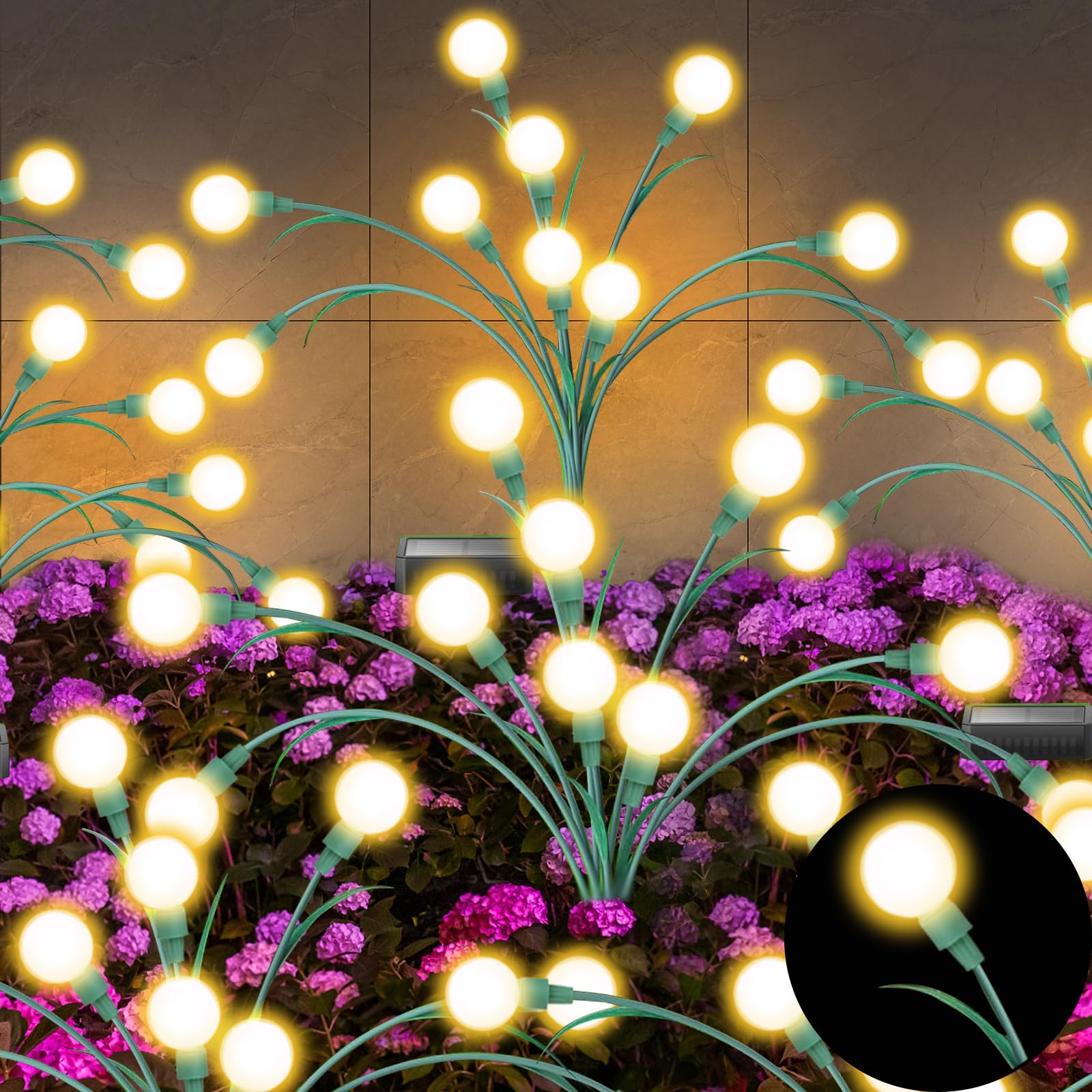 6 Pack Solar Garden Lights - Upgraded 60 LED Solar Firefly Path Lights with Leaf Design, Waterproof Outdoor Landscape Lighting for Patio, Yard, Garden (Warm White) | Perfect for Pathway, Driveway & Backyard Decoration