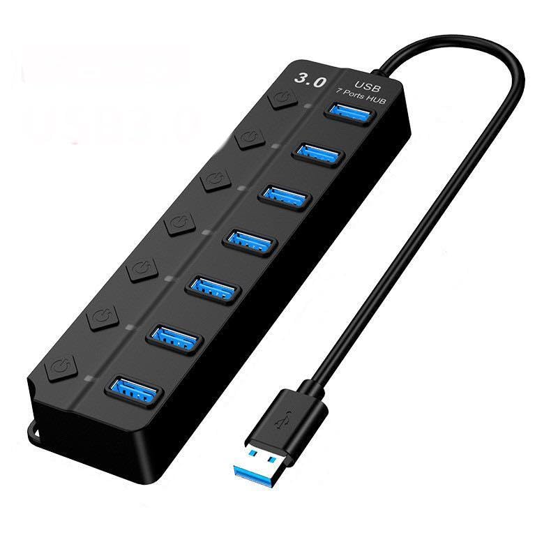Orco 7-Port USB 3.0 Hub with Individual Power Switches & LED Indicators - High-Speed Data Transfer USB Splitter for PC, Laptop, MacBook - Compact & Portable USB Extension Hub for Home Office, Gaming & Workspaces