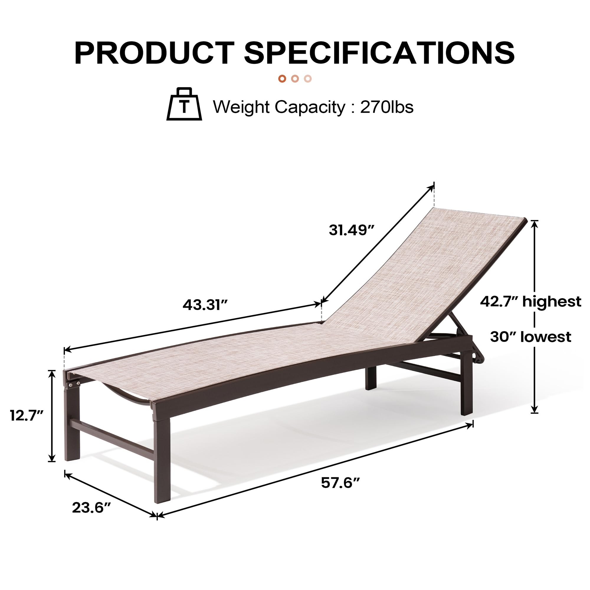 Crestlive 2-Piece Outdoor Lounge Chair Set - Aluminum Pool Chaise Lounge Chairs with 5-Position Adjustable Recliner, All-Weather Patio Furniture for Beach, Yard & Poolside Relaxation (Beige) | Perfect for Sunbathing, Lounging by the Pool or Backyard Relaxation