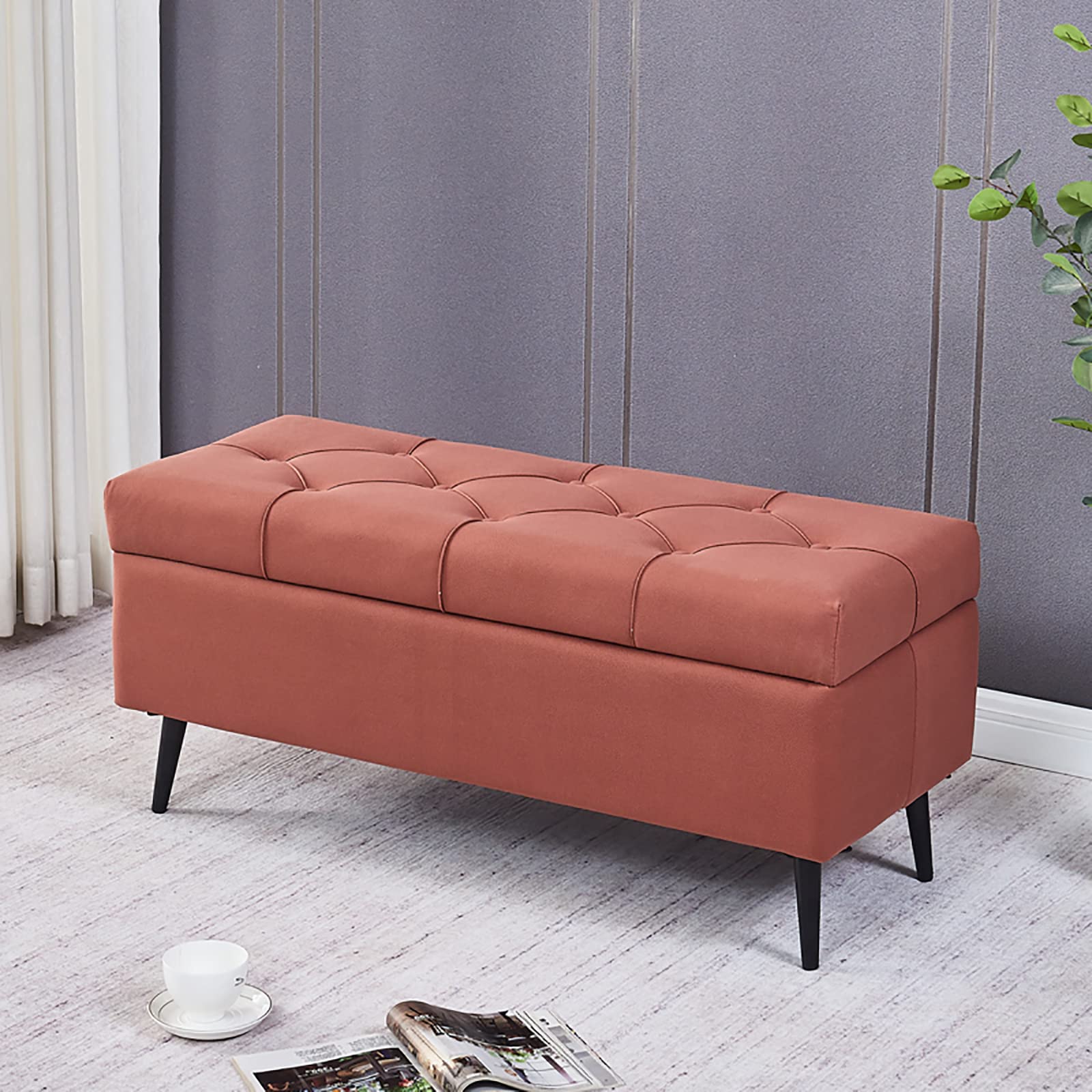 XZFDC Tufted Fabric Storage Ottoman Bench - Luxurious Upholstered Shoe Storage Bench with Padded Footrest, 80x40x45cm (31x16x18in) - Perfect for Living Room, Bedroom & Entryway Organization - Orange