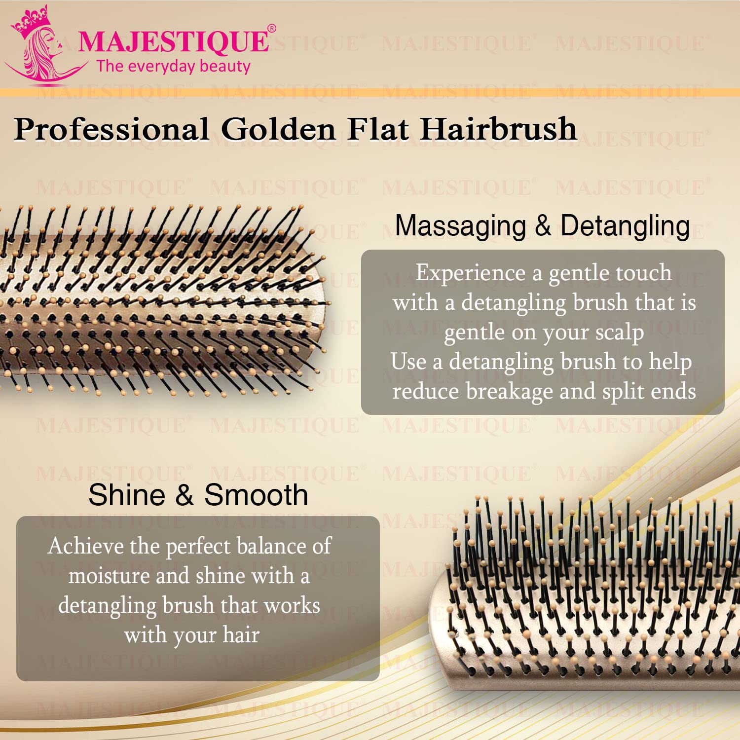 Majestique Premium Golden Series Fusion Vent Hair Brush - Professional Blow Drying & Styling Brush for Men & Women, Detangling Brush for Short Thick Hair, Salon-Quality Hair Straightener | Perfect for Home Styling, Salon Use & Travel