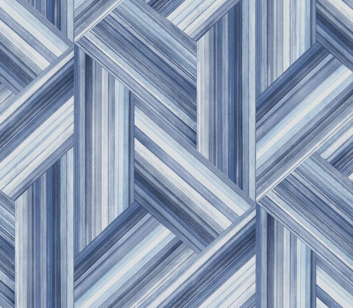 Living with Art Geo Inlay Unpasted Wallpaper - Denim & Sky Blue Geometric Peel & Stick Wallpaper for Bedroom, Living Room & Home Decor
