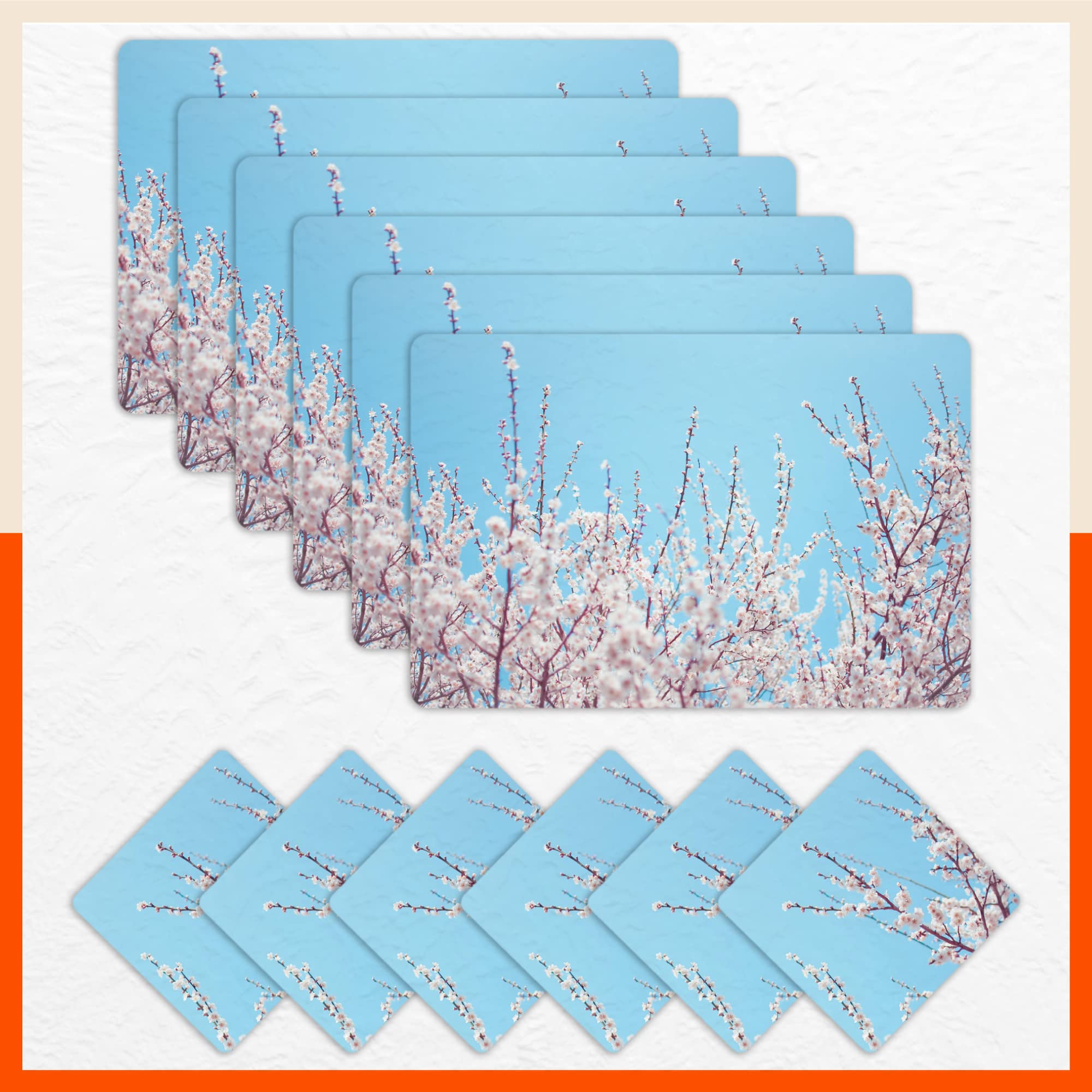 Premium Table Mats Set of 6 - 45cm x 30cm Heat-Resistant PVC Placemats & Coasters for Dining Table | Waterproof, Washable & Durable | Perfect for Home, Restaurant, Office & Outdoor Use (Alder Design)