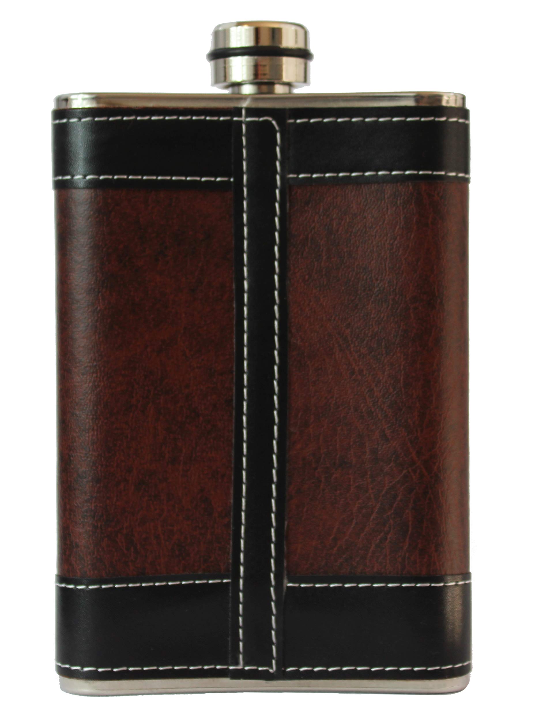 8oz Heavy Duty Stainless Steel Hip Flask for Liquor - Black & Brown with Funnel & Gift Box - Perfect for Outdoor Adventures, Camping, Hunting & Gifts for Men