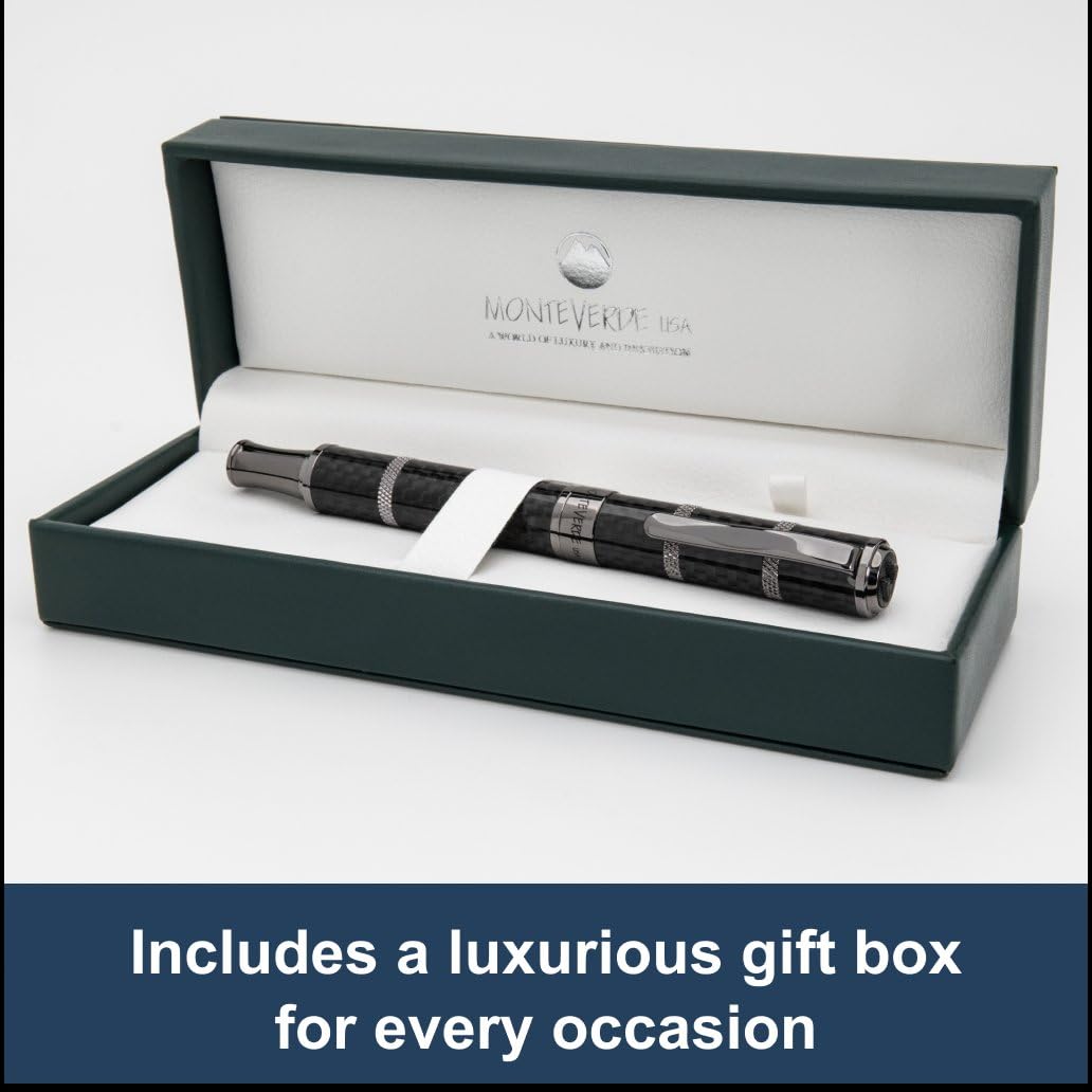 Monteverde USA Regatta Sport Full Carbon Fountain Pen - Fine Nib, Carbon Fiber & Gunmetal, Refillable Ink Converter | Premium Writing Gift for Professionals, Students & Collectors | Office, School & Signature Use