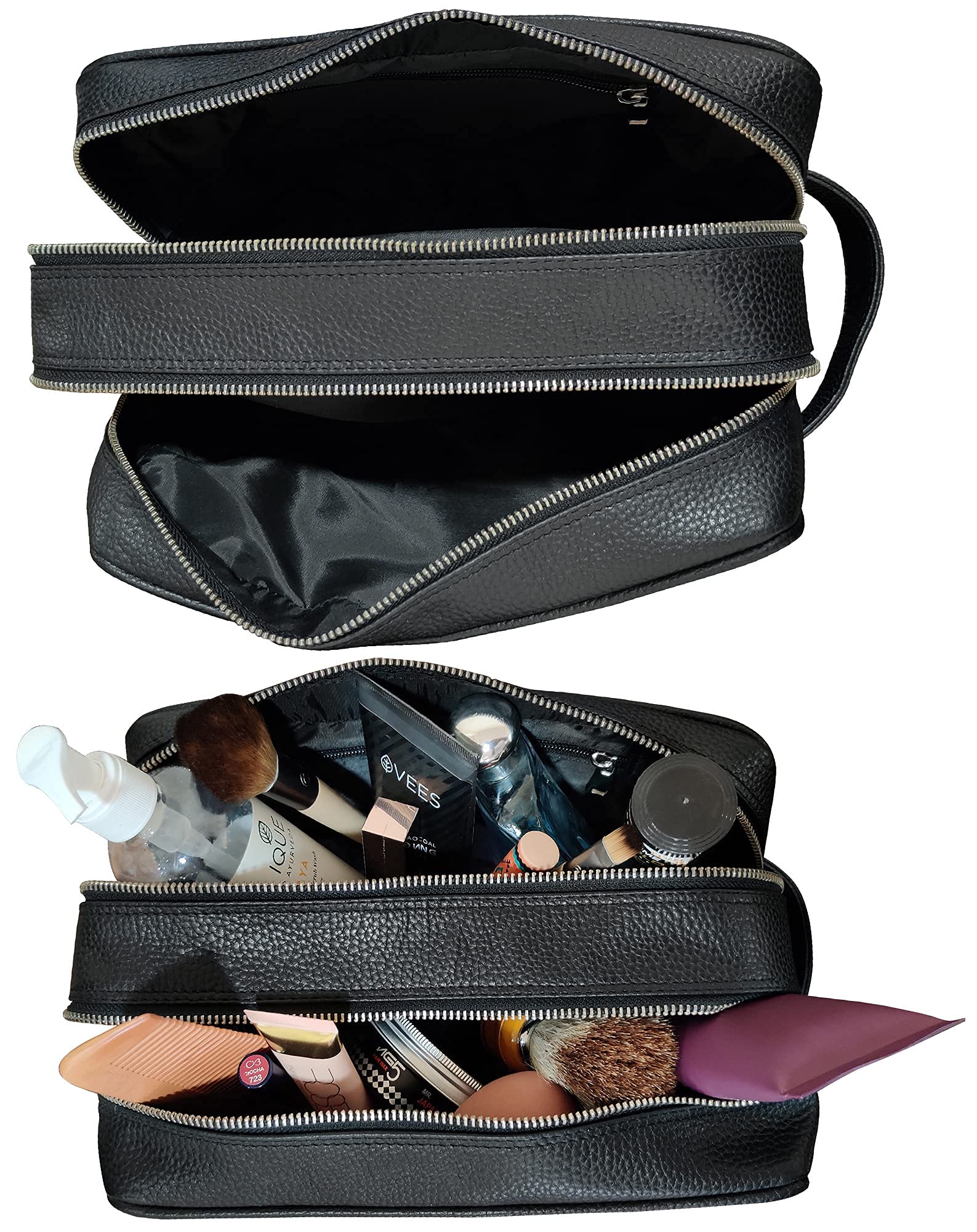 RUSTIC TOWN Genuine Leather Toiletry Bag with Zip Closure - Premium Travel Cosmetic Case for Men & Women | Perfect for Weekend Getaways, Business Trips & Grooming Essentials Organization
