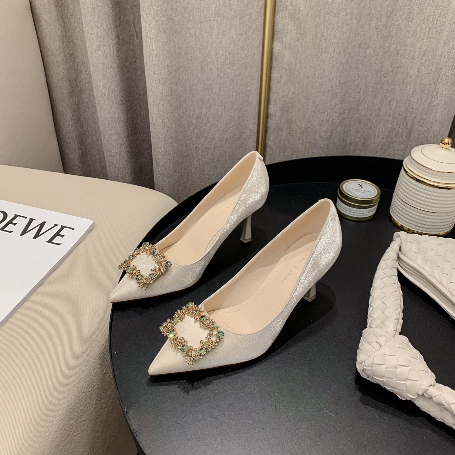 2025 Rhinestone Square Buckle Wedding Shoes for Bride & Bridesmaid - Women's Pointed Toe Red Banquet High Heels (7cm Thin Heel) | Perfect for Chinese Xiuhe Outfits, Western Ceremonies & Formal Events
