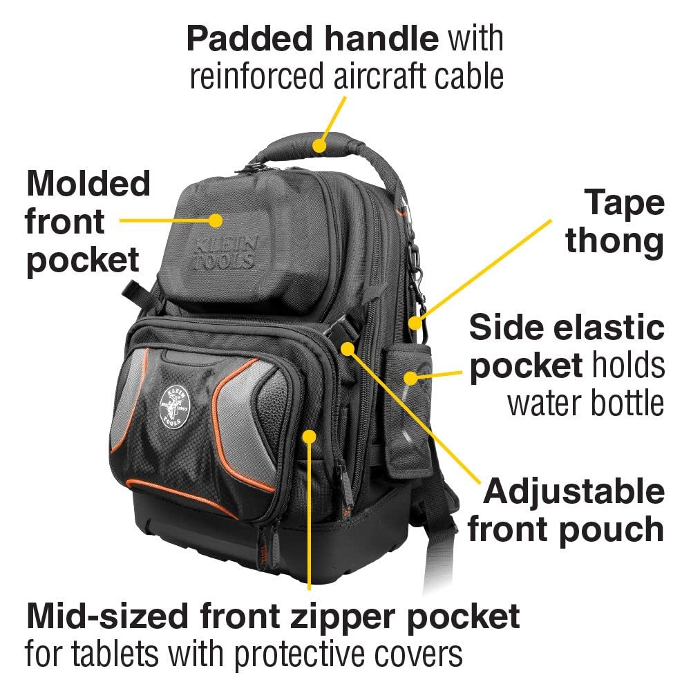 Klein Tools 55485 Heavy-Duty Tool Backpack & 32581 4-in-1 Precision Screwdriver Set with Industrial Phillips/Slotted Bits - Perfect for Electricians, Technicians & DIY Home Repairs