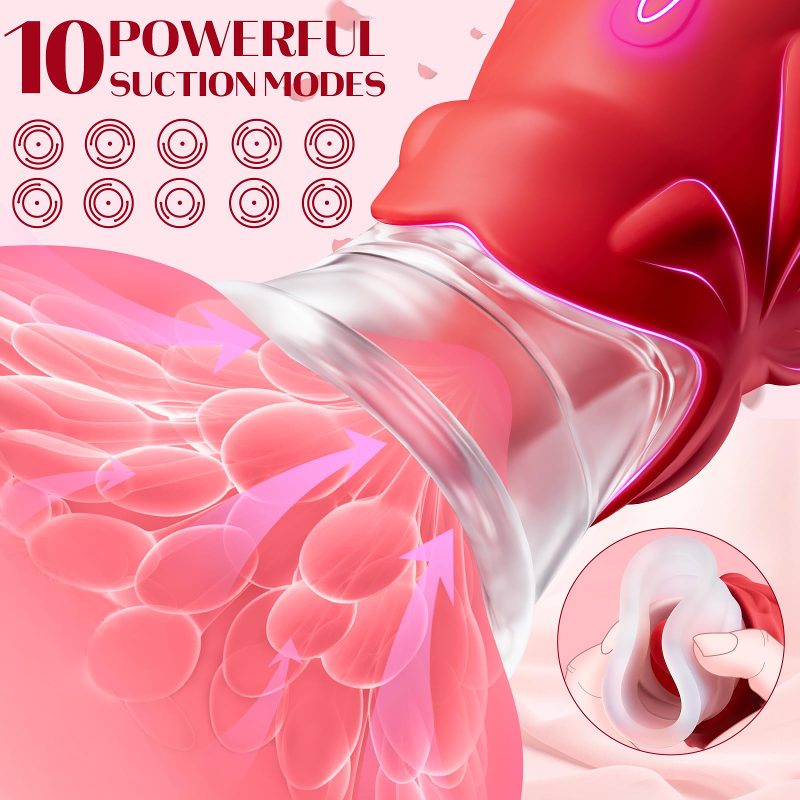 Rose Vibrator for Women - 2 in 1 Clitoral & Nipple Stimulator with 10 Licking & 10 Suction Modes, Rechargeable Adult Sex Toy for Solo Play & Couples - Perfect for Bedroom Fun & Sensual Massage
