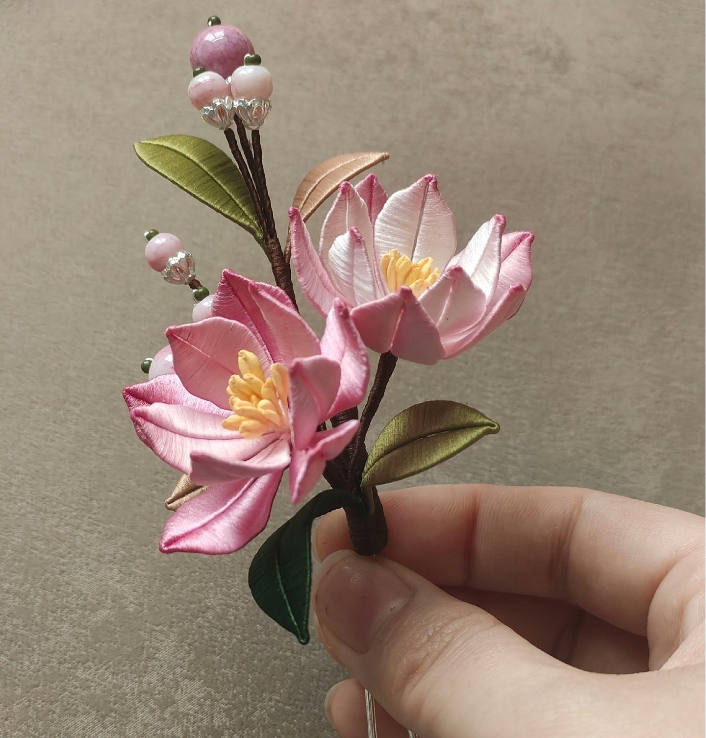 Exquisite Handmade Silk Hairpin - Haitang Bespoke Hair Accessory (Chanhua) for Weddings, Parties & Traditional Chinese Fashion