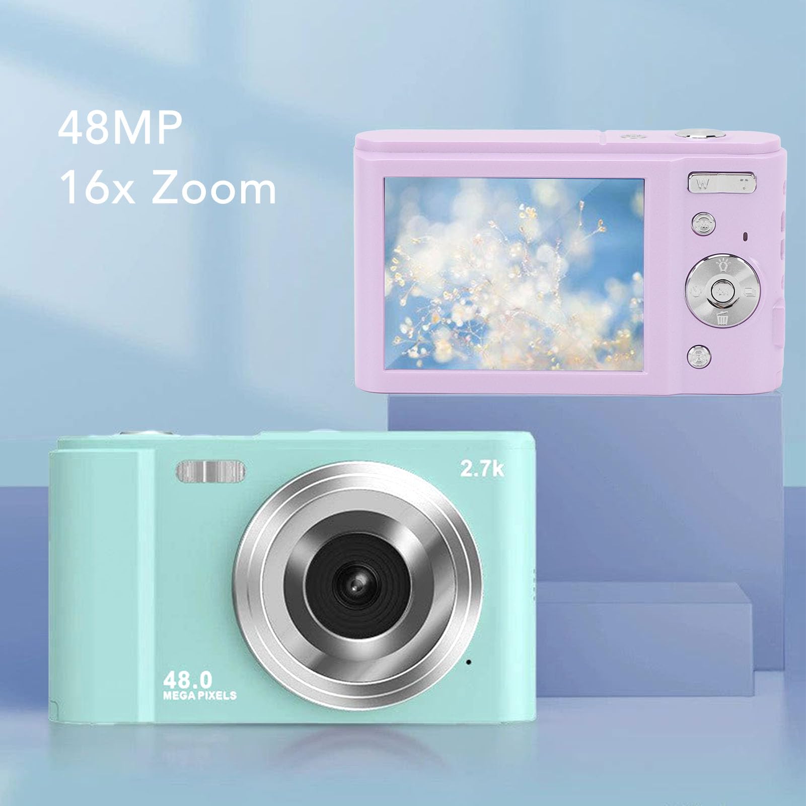 2.7K 48MP Digital Camera with Autofocus & Dual Lens | 16X Zoom Compact HD Camera for Travel, Vlogging & Photography | Perfect for Teens, Students & Beginners (Light Green) | Capture Memories, YouTube Videos & Outdoor Adventures