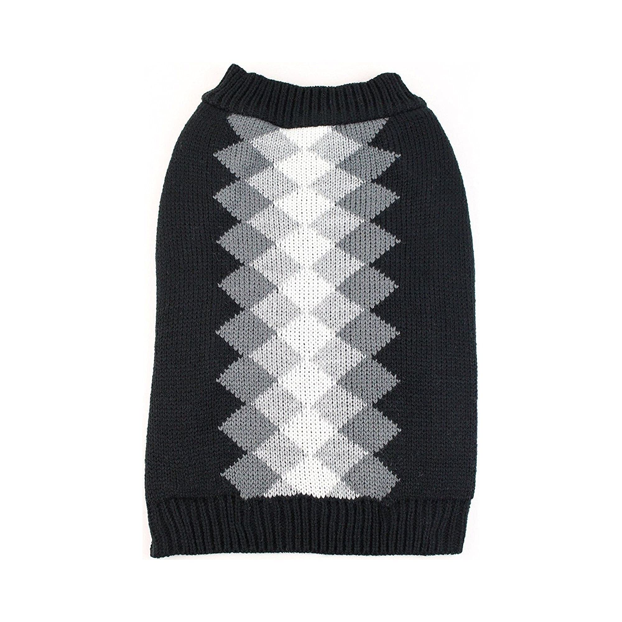 Midlee Argyle Dog Sweater for Small Dogs - Cozy Black Knit Winter Pullover for Puppies - Perfect for Cold Weather Walks & Indoor Lounging