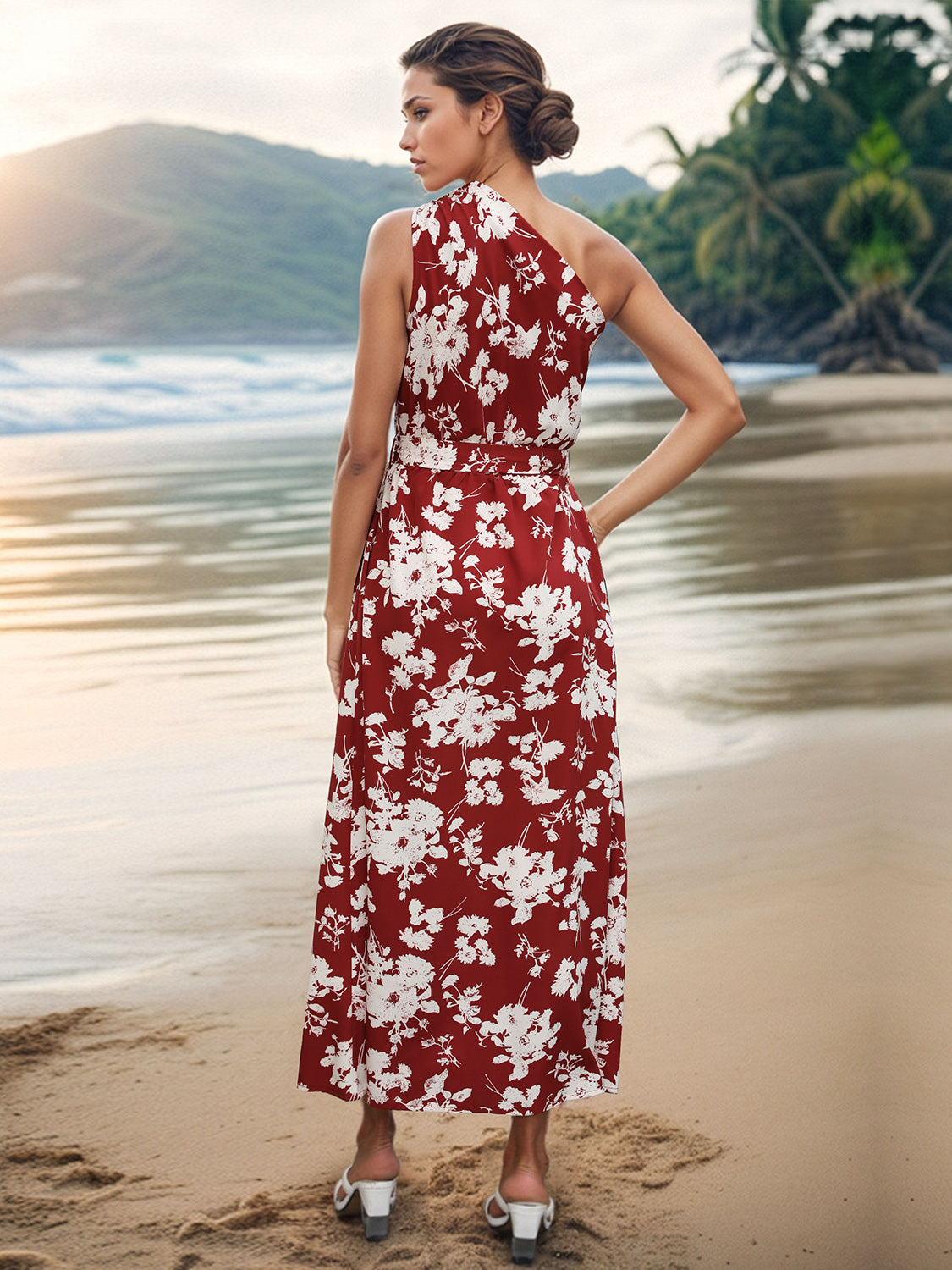 Stylish Red Tropical Vacation Dress for Women - Flowy Summer Beach Dress with Pockets, Perfect for Vacations, Resorts & Pool Parties