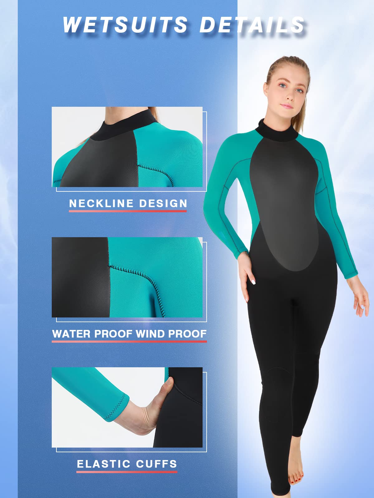 4/3mm Neoprene Full Wetsuit for Men & Women - Scuba Diving, Triathlon, Cold Water Swimming - Thermal Long Sleeve Swimsuit with Back Zipper - Perfect for Surfing, Snorkeling, and Water Sports