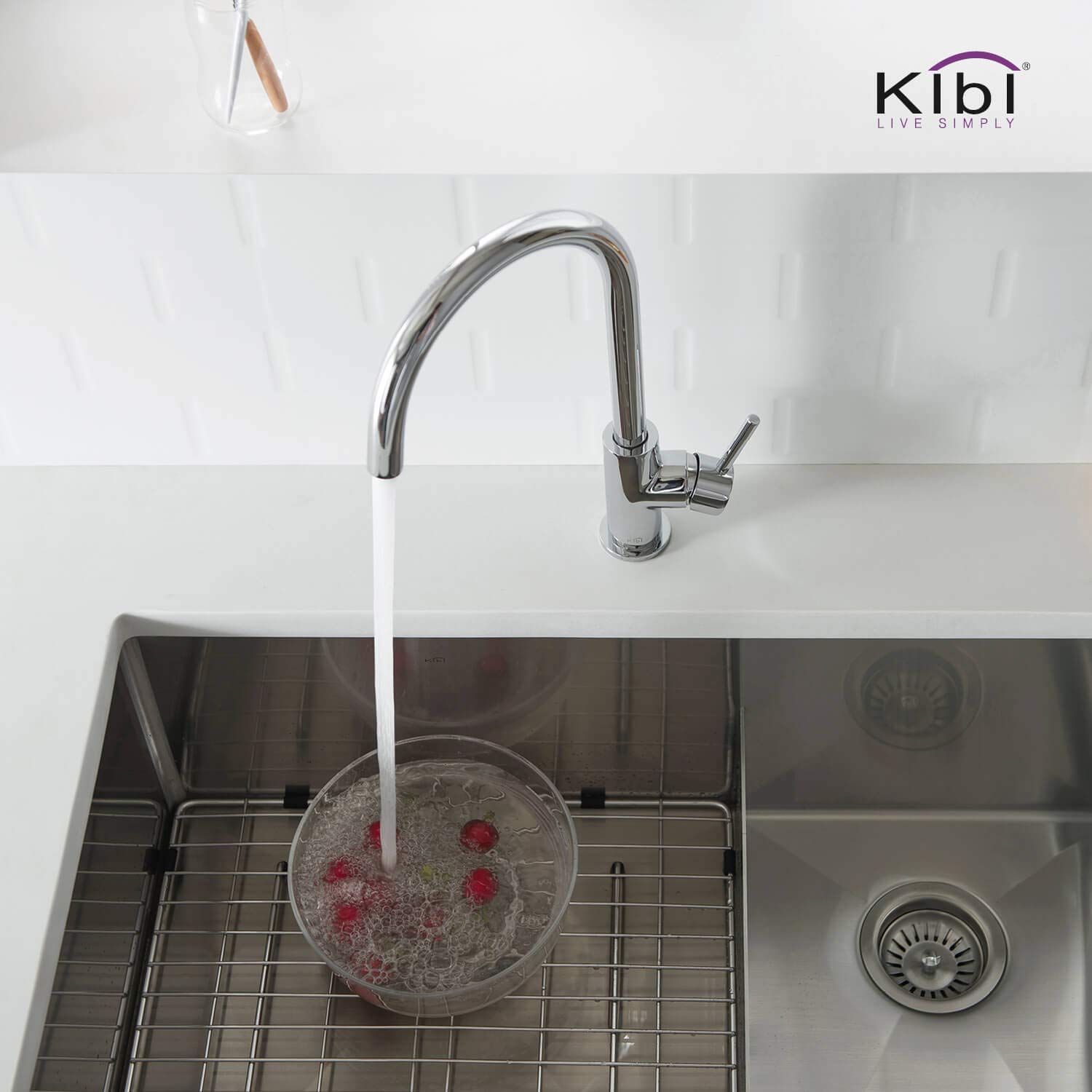 KIBI KKF2001 High Arc Single Hole Kitchen Faucet with 360° Swivel Spout - Chrome Finish, Rust & Corrosion Resistant, Includes Soap Dispenser - Perfect for Modern Kitchens, Bar Sinks & Small Spaces